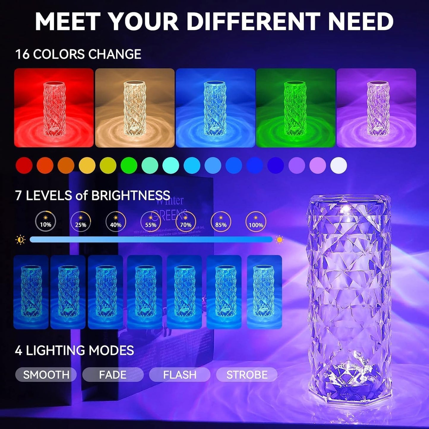 Crystal diamond roselight lamp