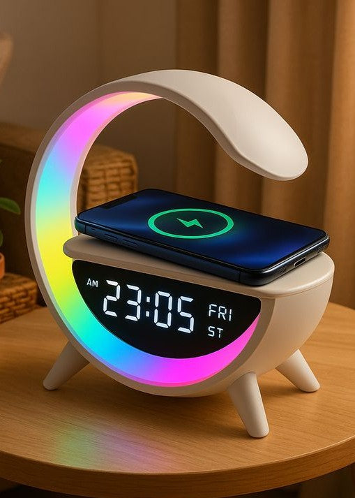 G-shape led lamp wireless charger & bluetooth speaker