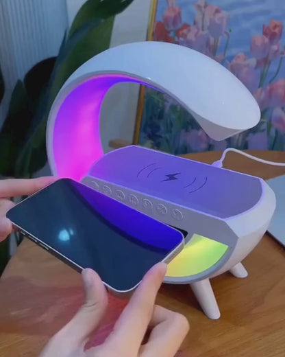 G-shape led lamp wireless charger & bluetooth speaker